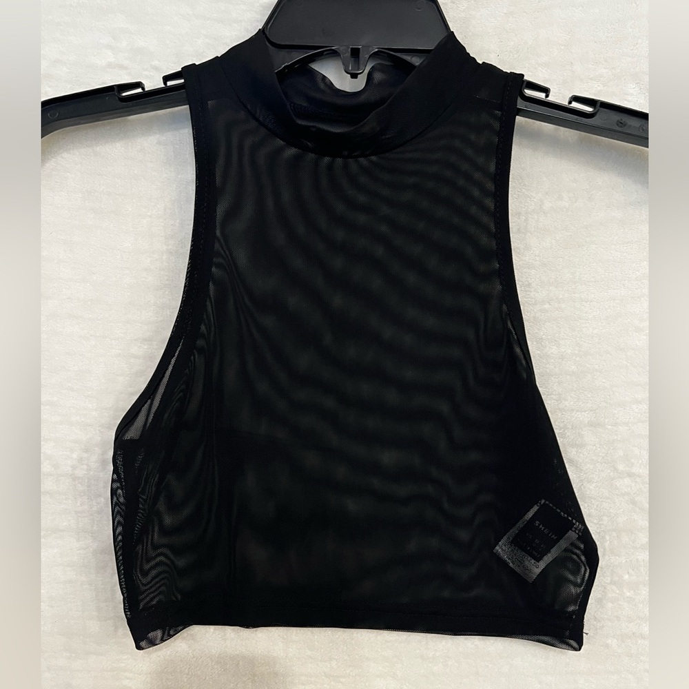 SHEIN Black Mesh Crop Top